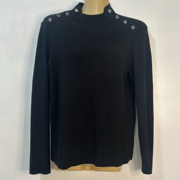 Talbots Sweaters - TALBOT LONG SLEEVE SUETER WOMEN SIZE M BLACK SHOULDER SNAP